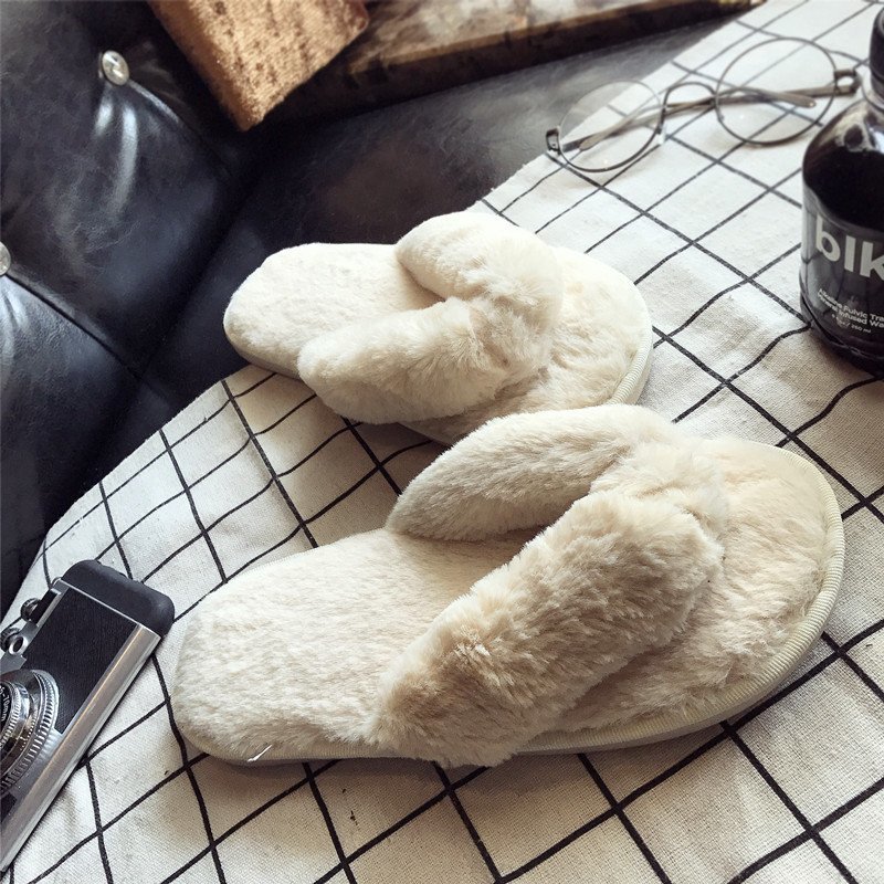 Fluffy Fur Slipper - Cross Warm Fluffy Furry Slippers Women