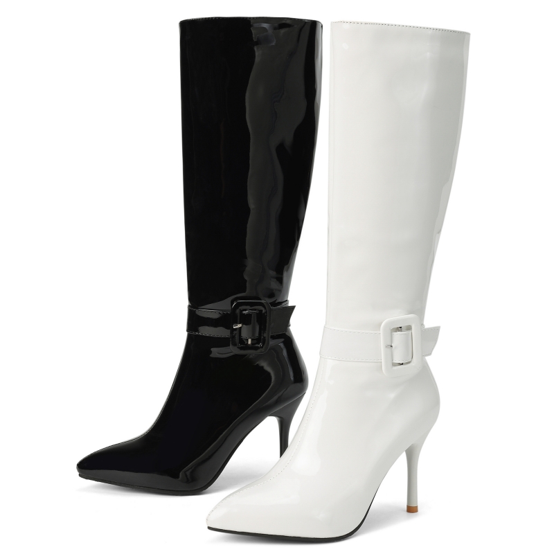 Black White Knee High Boots Fo - Women Shoes Size 7 评论和价格