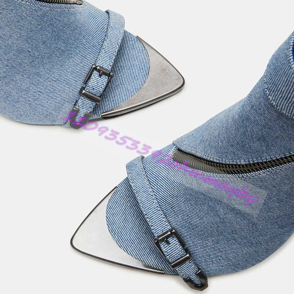 Summer Blue Denim Pointed-Toe  - Suede Ankle Boot 评论和价格