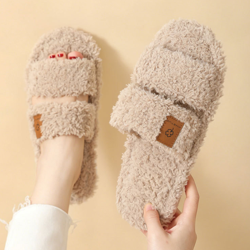 Autumn Winter Flat Sole Fluffy - Fluffy Fur Slipper 评论和价格